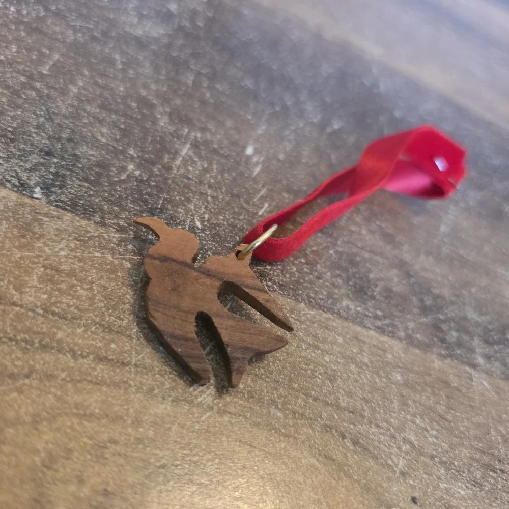 Christmas Tree Ornament Bird Dove Wood Ribbon Miniature Mini Carved Holiday 1.5